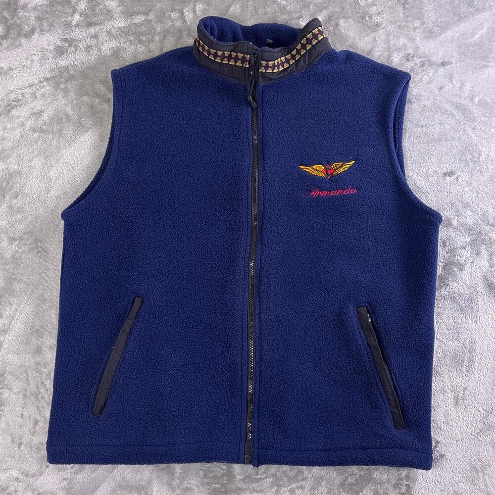 Vintage Jagged Edge Mountain Gear Fleece Vest Mens L Blue Embroidered Outdoor